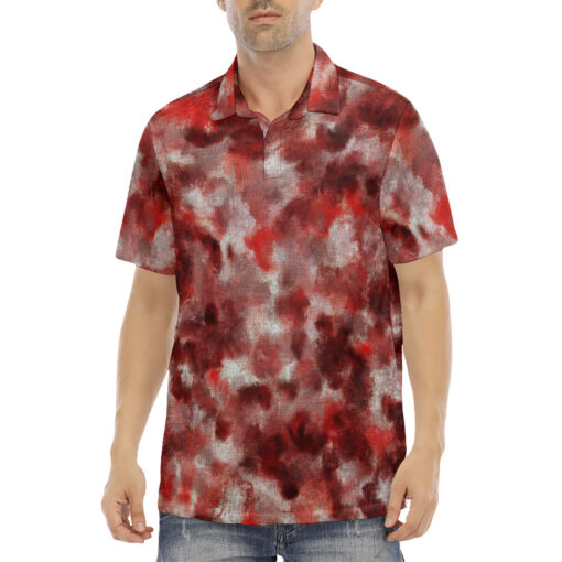 Red Canvas Camouflage Velvet Polo Shirt - Image 2