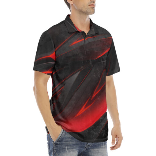 Geometry Red Stripes Velvet Polo Shirt - Image 3