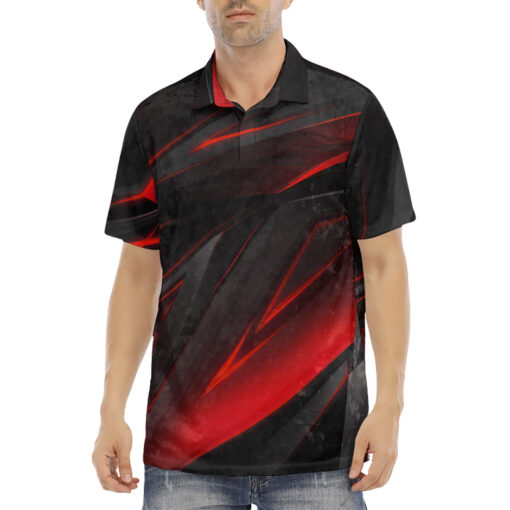 Geometry Red Stripes Velvet Polo Shirt - Image 2