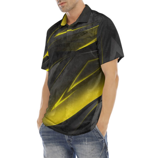 Yellow Geometry Stripes Velvet Polo Shirt