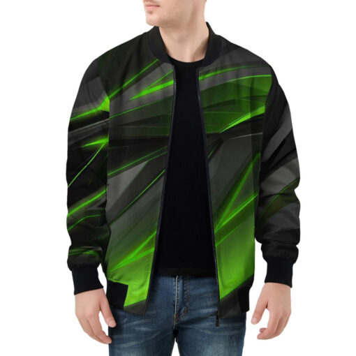 Men's Bomber Jacket Geometric Green Stripes