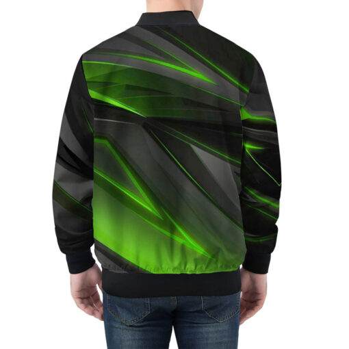 Men's Bomber Jacket Geometric Green Stripes - Image 2