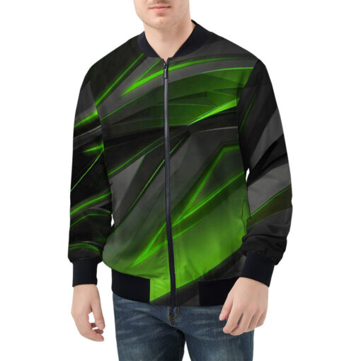 Men's Bomber Jacket Geometric Green Stripes - Image 3