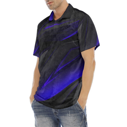 Blue Geometry Stripes Velvet Polo Shirt