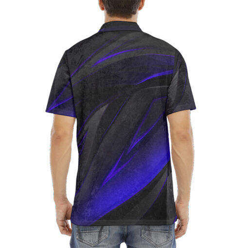 Blue Geometry Stripes Velvet Polo Shirt - Image 4