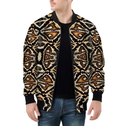 Brown Snake Pattern Men's Bomber Jacket