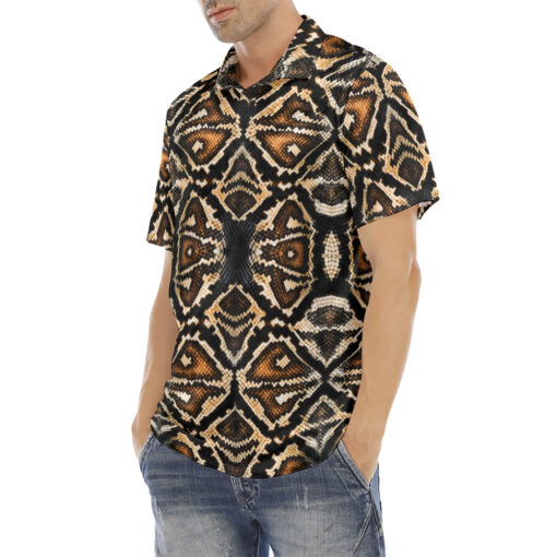 Brown Snake Skin Pattern Velvet Polo Shirt