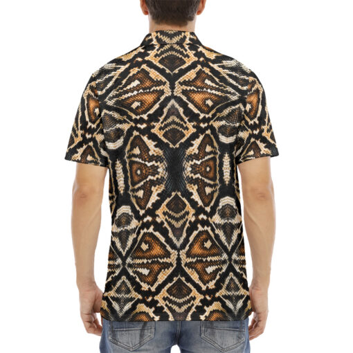 Brown Snake Skin Pattern Velvet Polo Shirt - Image 4