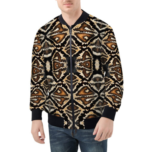 Brown Snake Pattern Men's Bomber Jacket - Image 3