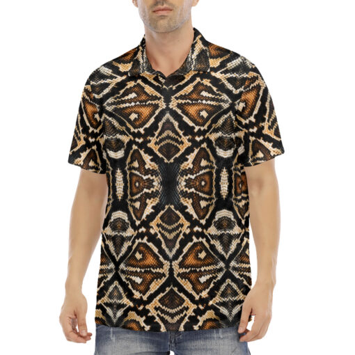 Brown Snake Skin Pattern Velvet Polo Shirt - Image 2