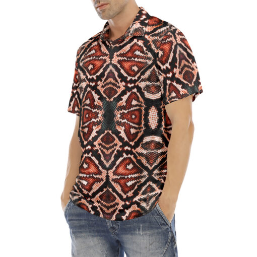 Red Snake Skin Pattern Velvet Polo Shirt