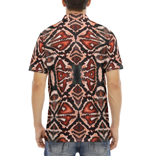 Red Snake Skin Pattern Velvet Polo Shirt - Image 4