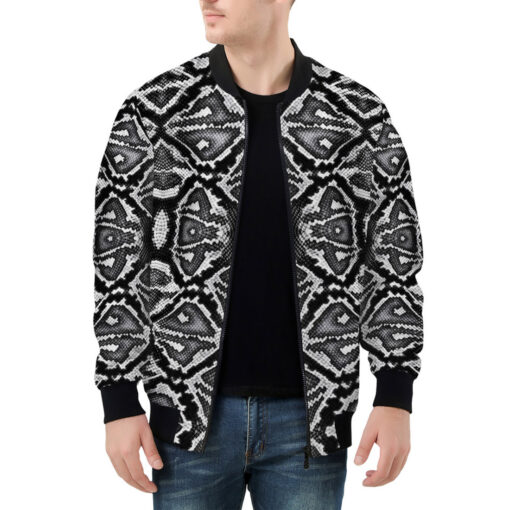 Gray Snake Pattern Men's Bomber Jacket