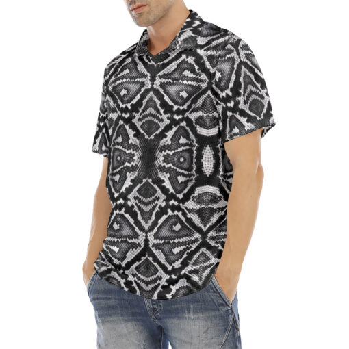 Gray Snake Skin Pattern Velvet Polo Shirt