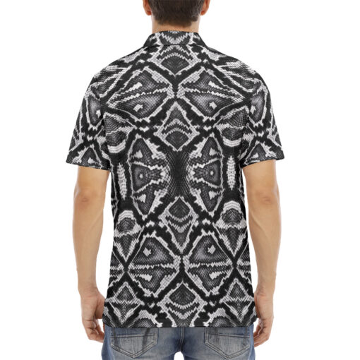 Gray Snake Skin Pattern Velvet Polo Shirt - Image 4