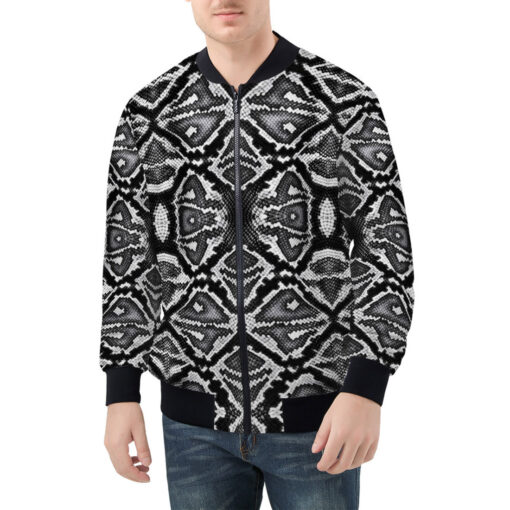 Gray Snake Pattern Men's Bomber Jacket - Image 3