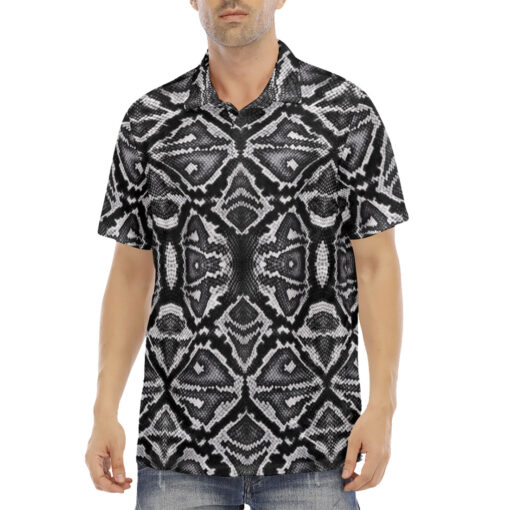 Gray Snake Skin Pattern Velvet Polo Shirt - Image 2