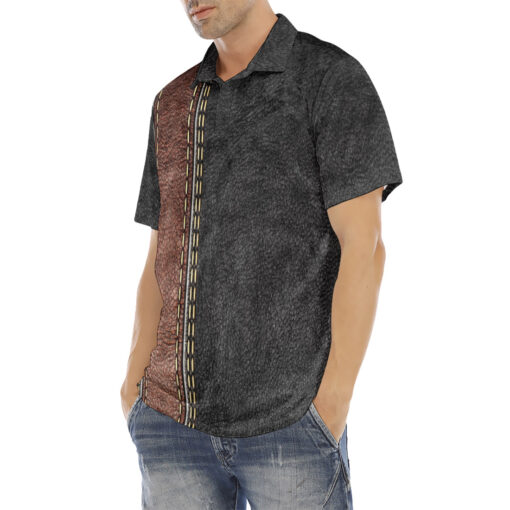 Leather Texture Brown Stripe Velvet Polo Shirt