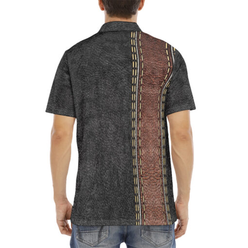 Leather Texture Brown Stripe Velvet Polo Shirt - Image 4