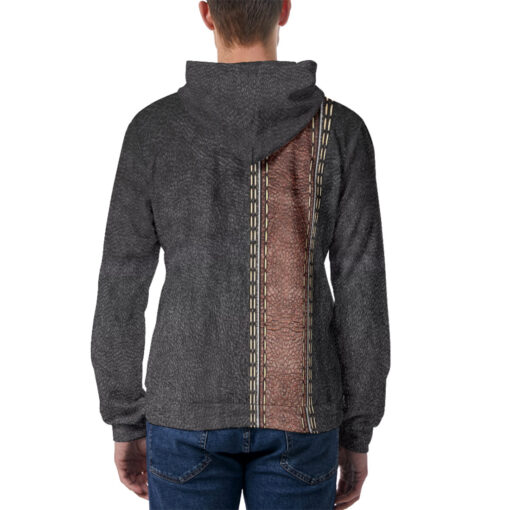 Leather Texture Brown Stripe Men's Hoodie - Image 4