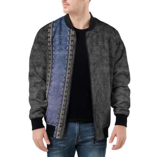 Leather Texture Blue Stripe Men's Bomber Jacket