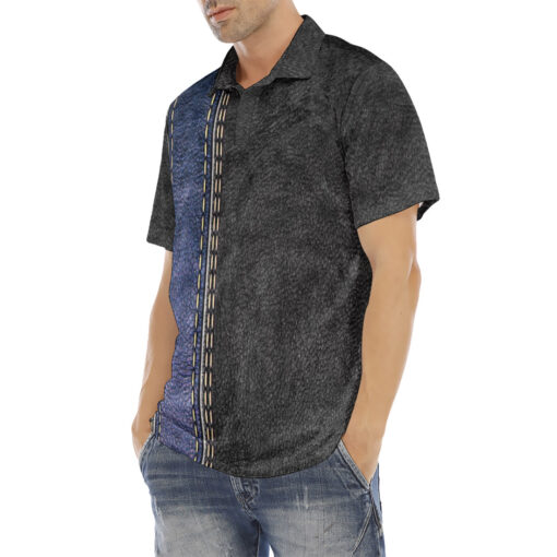 Leather Texture Blue Stripe Velvet Polo Shirt