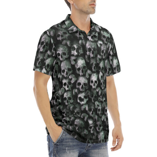 Skulls Background Velvet Polo Shirt - Image 3