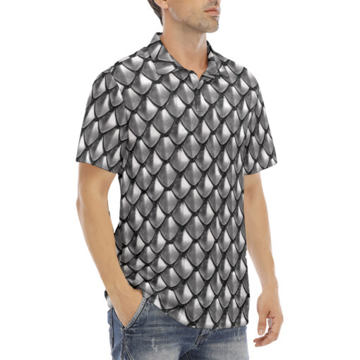 Silver Armor Scales Velvet Polo Shirt - Image 3