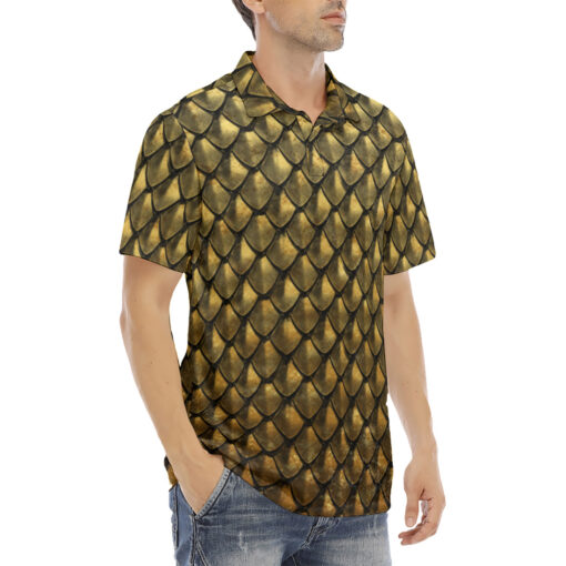 Golden Armor Scales Velvet Polo Shirt - Image 3