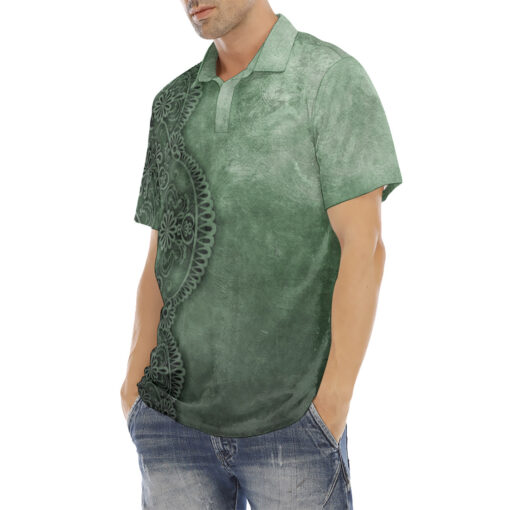 Green Lace Ornament Velvet Polo Shirt