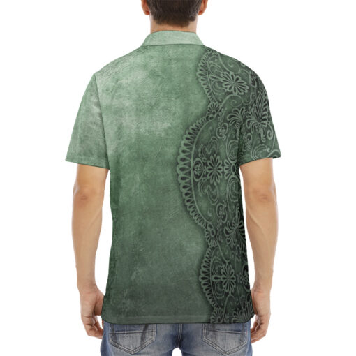 Green Lace Ornament Velvet Polo Shirt - Image 4