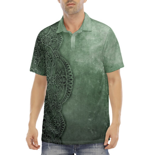 Green Lace Ornament Velvet Polo Shirt - Image 2