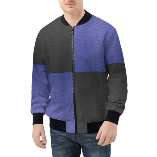 Dual Colors Leather Texture Men's Bomber Jacket - Image 3