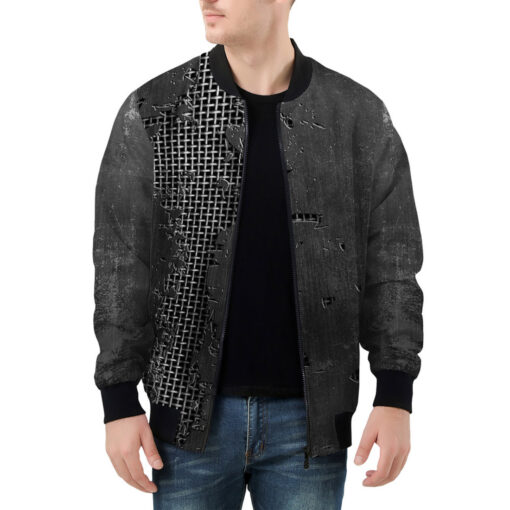 Metal Grid Cracks Scratches Men's Bomber Jacket