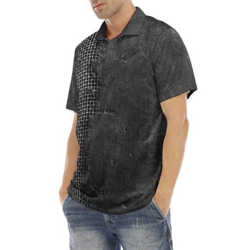 Metal Grid Cracks Scratches Velvet Polo Shirt