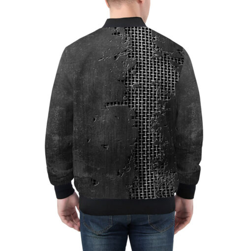 Metal Grid Cracks Scratches Men's Bomber Jacket - Image 2