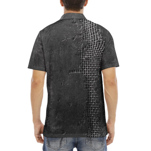 Metal Grid Cracks Scratches Velvet Polo Shirt - Image 4