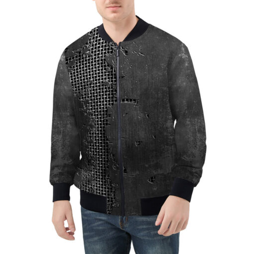 Metal Grid Cracks Scratches Men's Bomber Jacket - Image 3