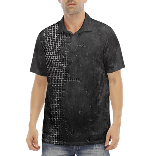 Metal Grid Cracks Scratches Velvet Polo Shirt - Image 2