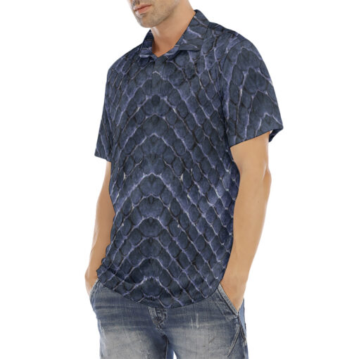 Blue Snake Scales Velvet Polo Shirt