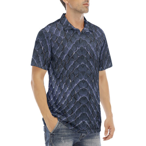 Blue Snake Scales Velvet Polo Shirt - Image 3