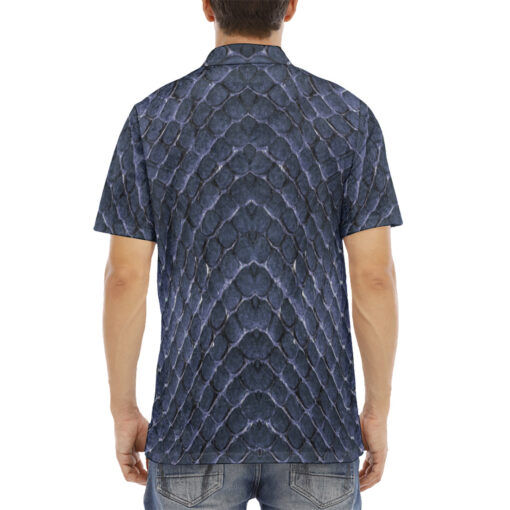 Blue Snake Scales Velvet Polo Shirt - Image 4