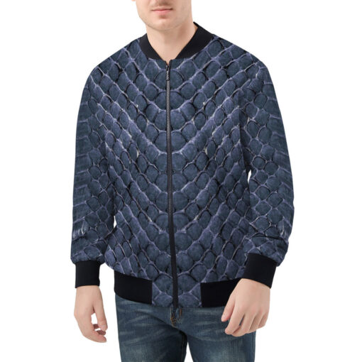 Blue Reptile Scales Men's Bomber Jacket - Image 3