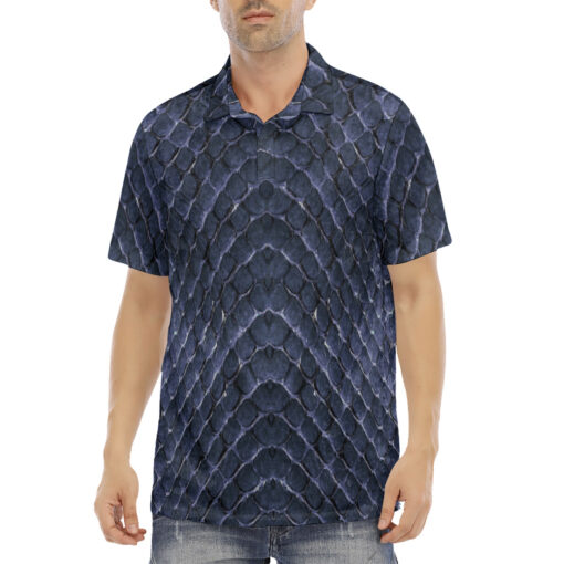 Blue Snake Scales Velvet Polo Shirt - Image 2