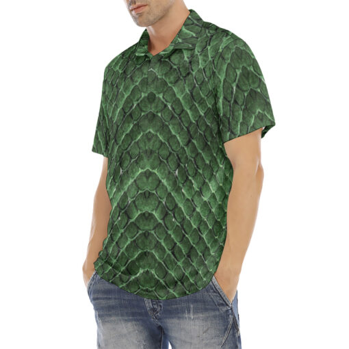 Green Snake Scales Velvet Polo Shirt