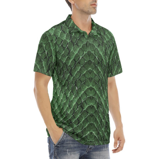 Green Snake Scales Velvet Polo Shirt - Image 3