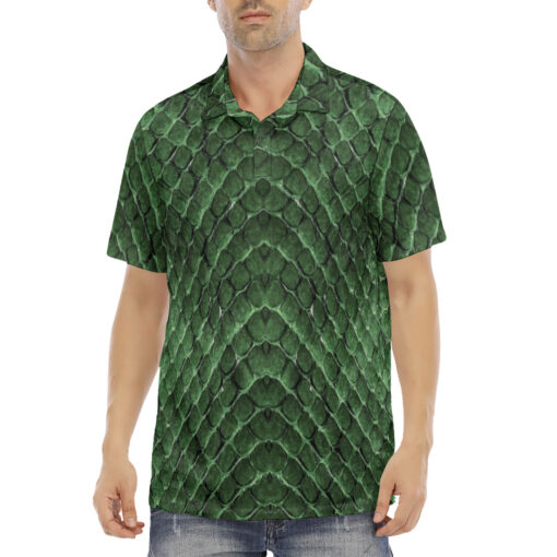 Green Snake Scales Velvet Polo Shirt - Image 2