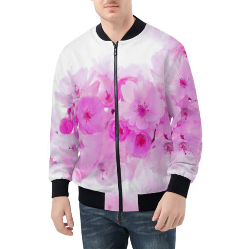 Pink Sakura Flowers Men's Bomber Jacket - Image 3