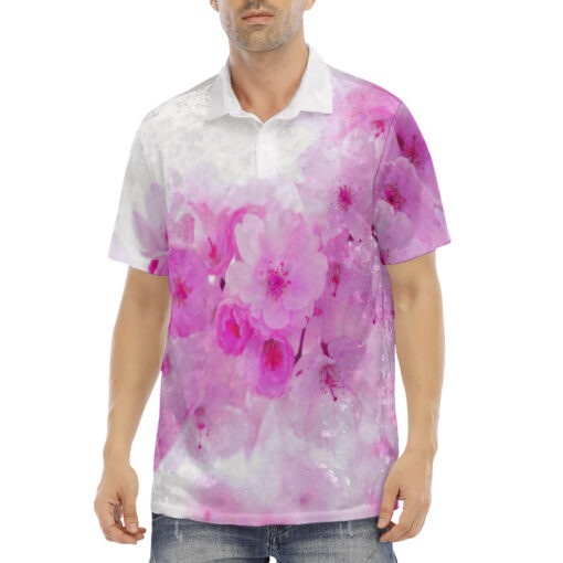 Pink Sakura Flowers Velvet Polo Shirt - Image 2