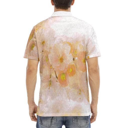 Yellow Sakura Flowers Velvet Polo Shirt - Image 4